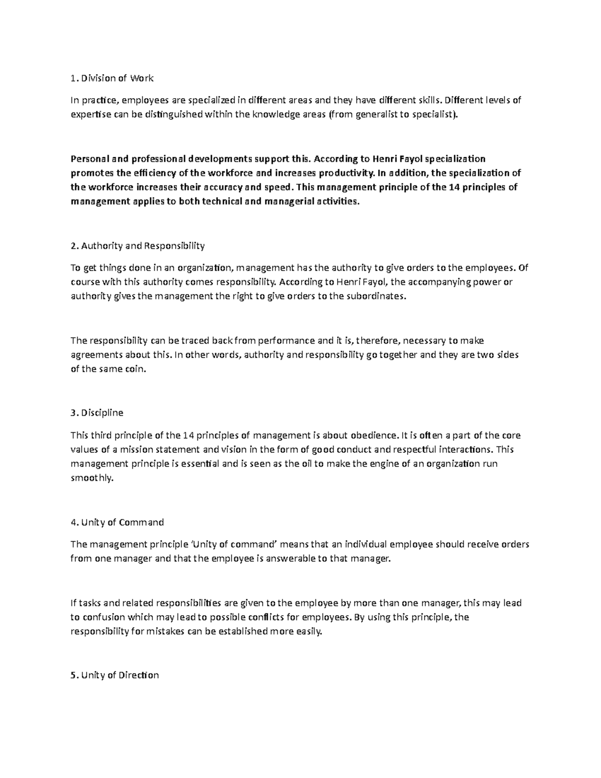 14 principal's of management by henry fayal - Division of Work In ...