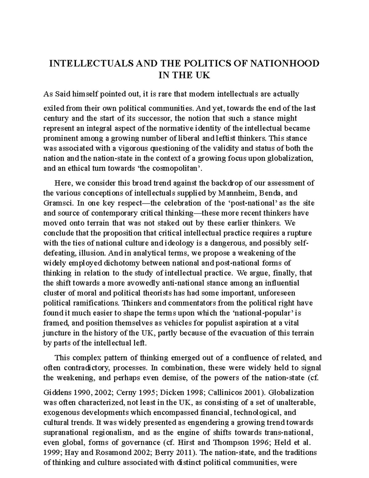 Intellectuals AND THE Politics OF Nationhood IN THE UK - INTELLECTUALS ...