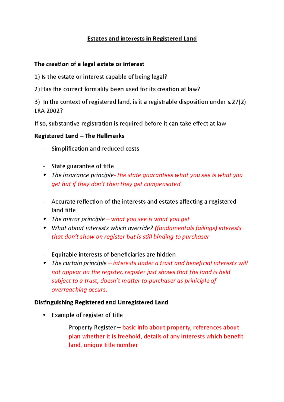 Estates & interests in Registered Land - Estates and interests in ...