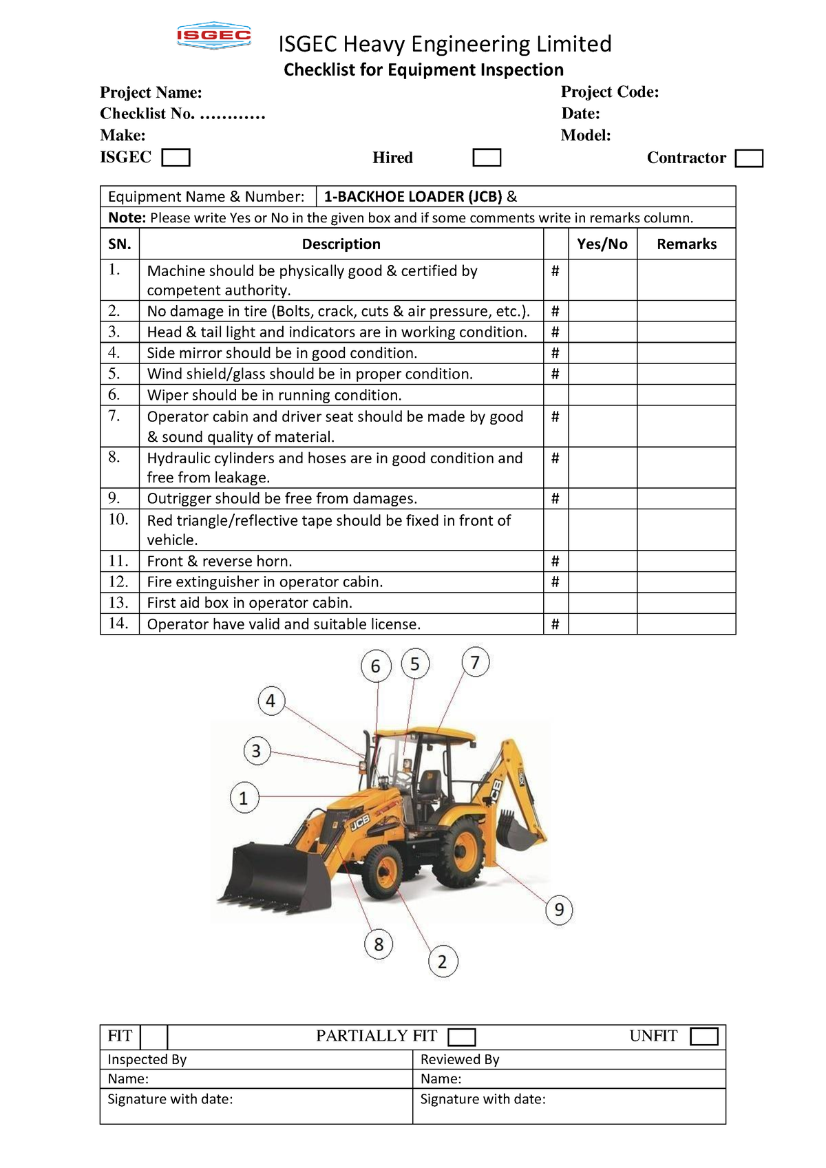 Checklist For Inspection - Checklist For Equipment Inspection Project ...