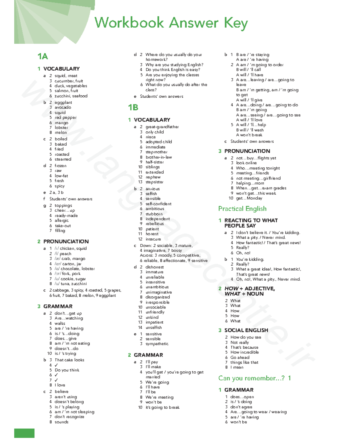 American English File Level 3 Workbook Answer Key