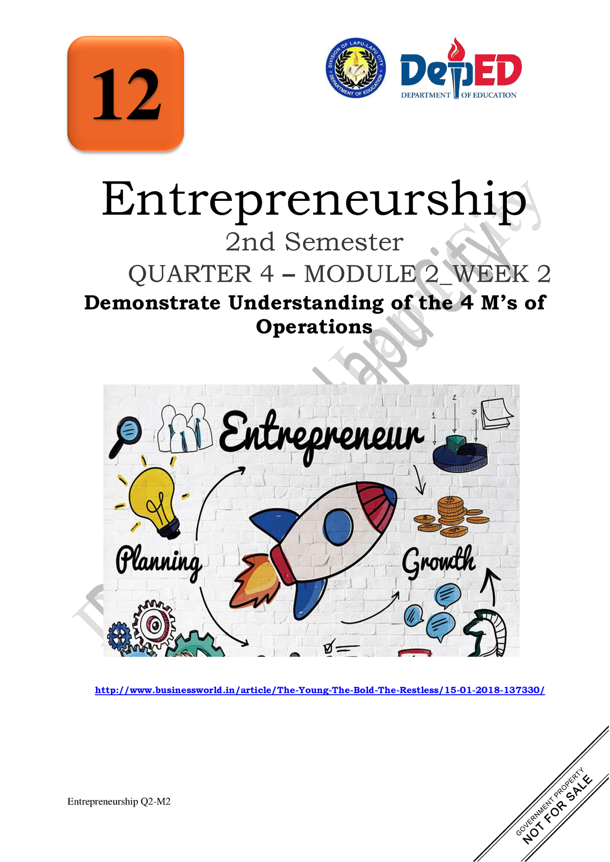 Entrepreneurship 12 Q4 M2 W2 - Entrepreneurship Q2-M Entrepreneurship ...