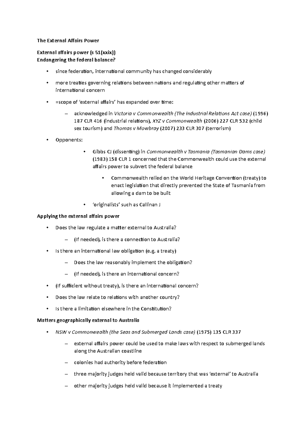 The External Affairs Power(WEEK 10) The External Affairs Power
