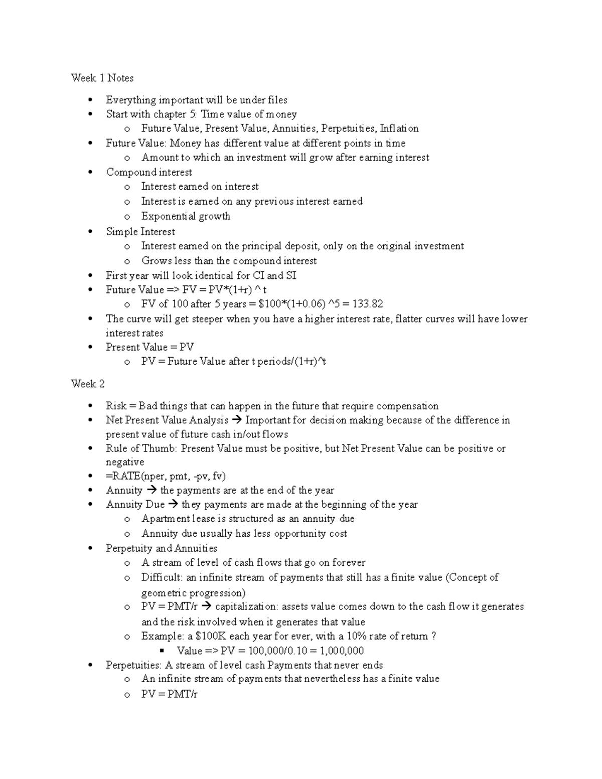 I-Core Finance Component BUS-F 370 Lecture Notes - Week 1 Notes ...
