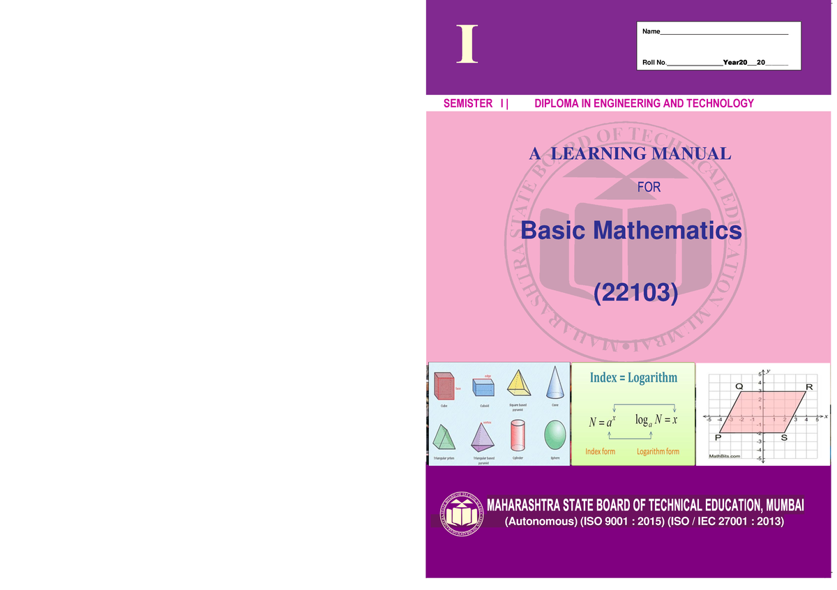 22103- Learning Manual Basic Mathematics - SEMISTER I | DIPLOMA IN ...