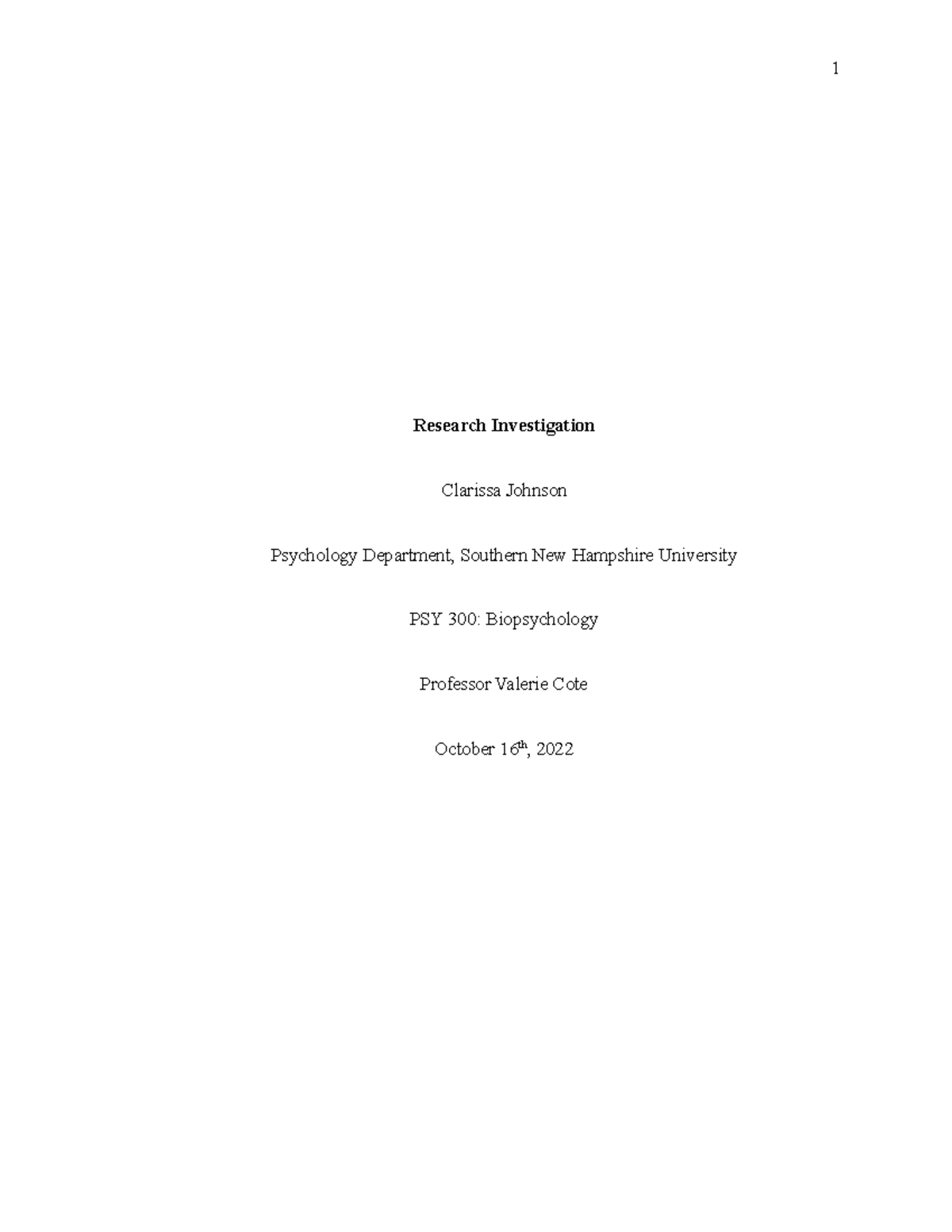 PSY 300 Final Project Paper - Research Investigation Clarissa Johnson ...