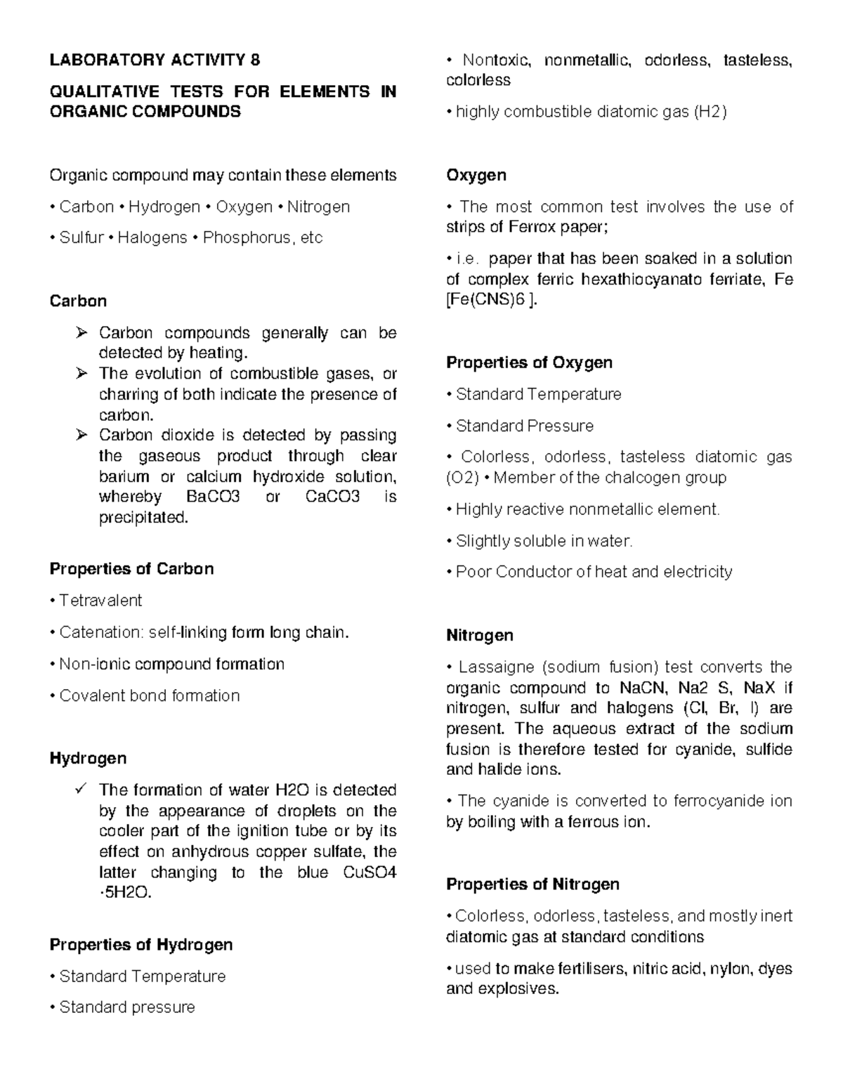 Qualitative Analysis Of Elements In Organic Compounds Lab Report