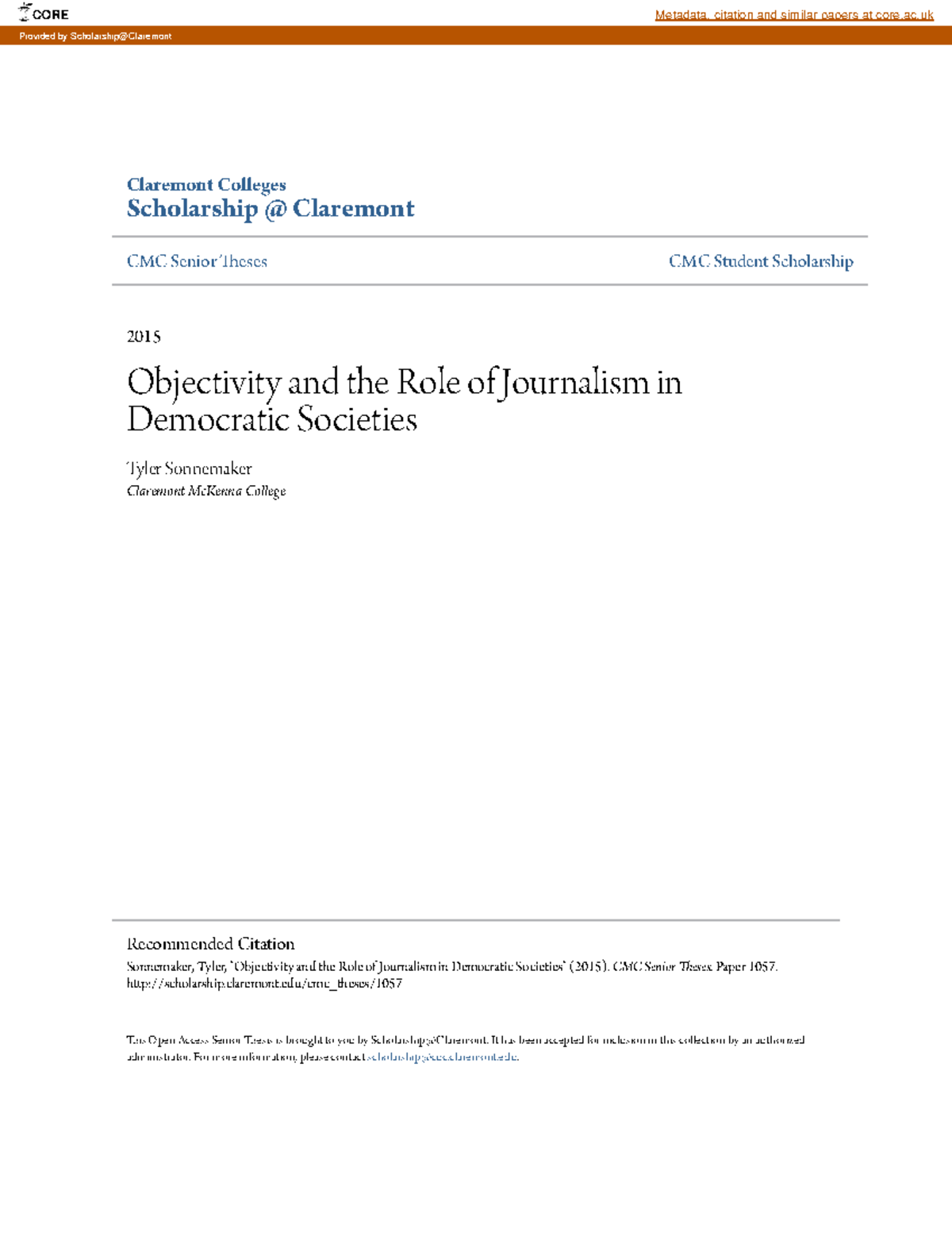 70981185 Some notes on journalism Claremont Colleges Scholarship