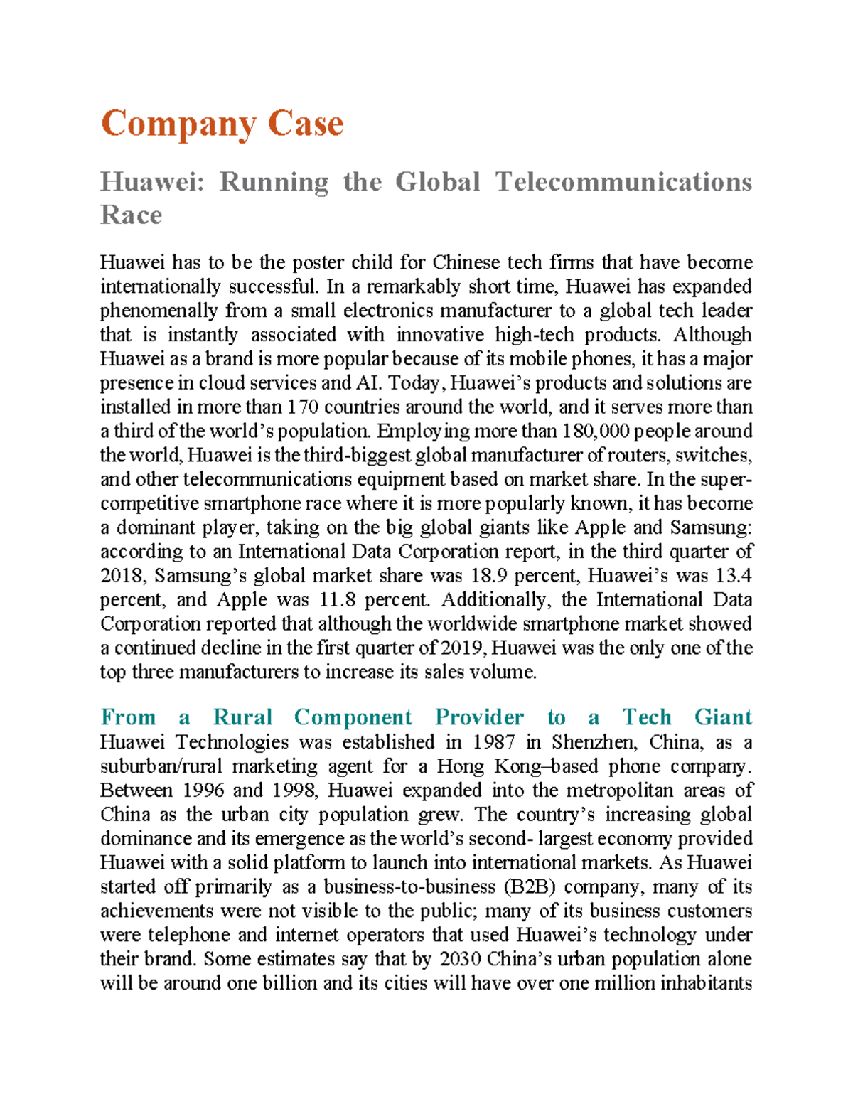 Company Case Huawei SV - Đề case study marketing quốc tế - Company Case ...
