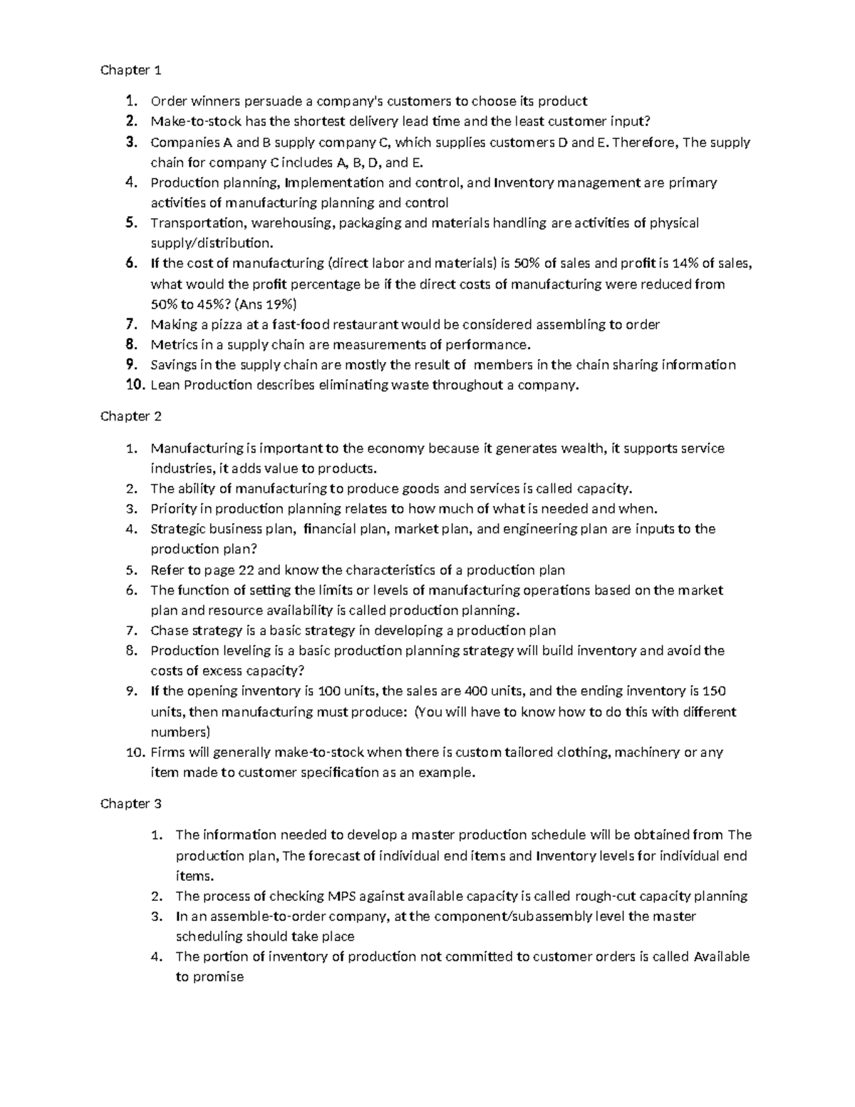 Midterm Review Chapter 1-6 Oct 2020 - Chapter 1 1. Order winners ...