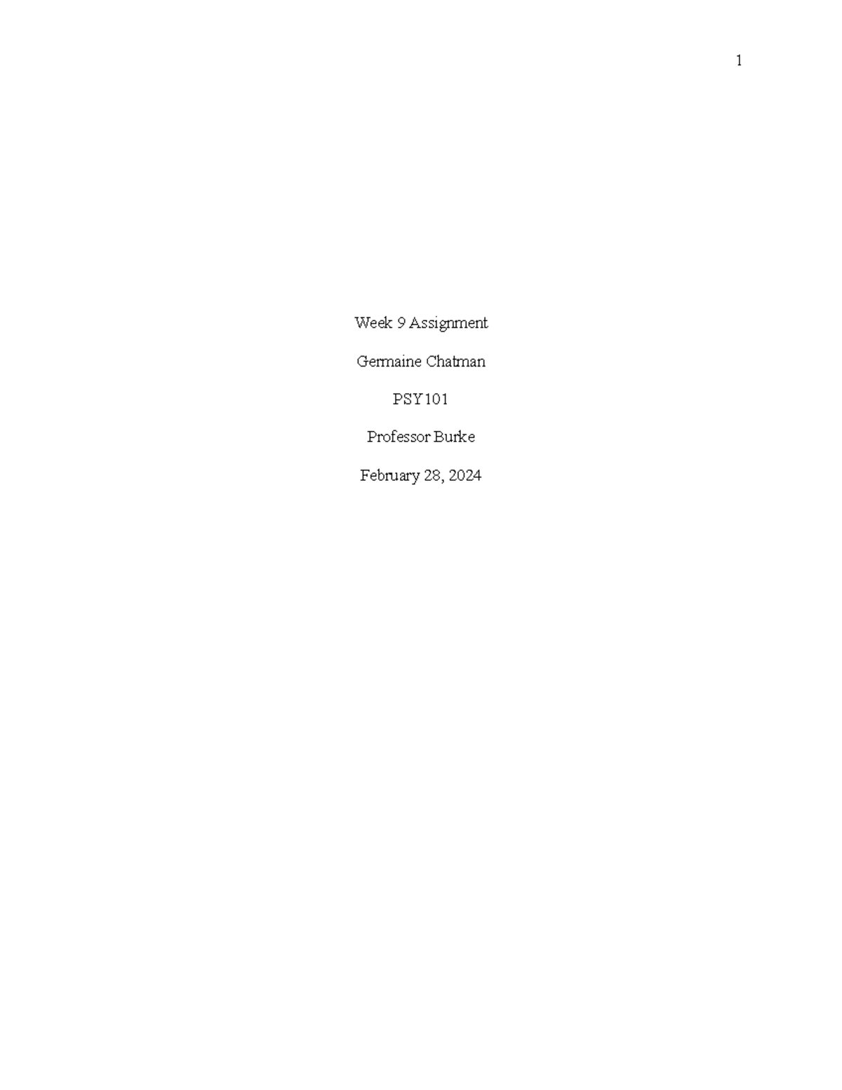 PSY101 WEEK 9 Assignment - Week 9 Assignment Germaine Chatman PSY ...
