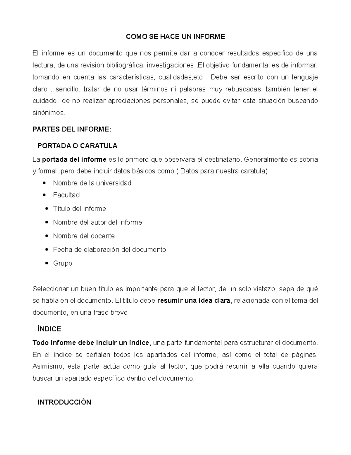 Como Se Hace Un Informe Como Se Hace Un Informe El Informe Es Un Documento Que Nos Permite Dar 0403