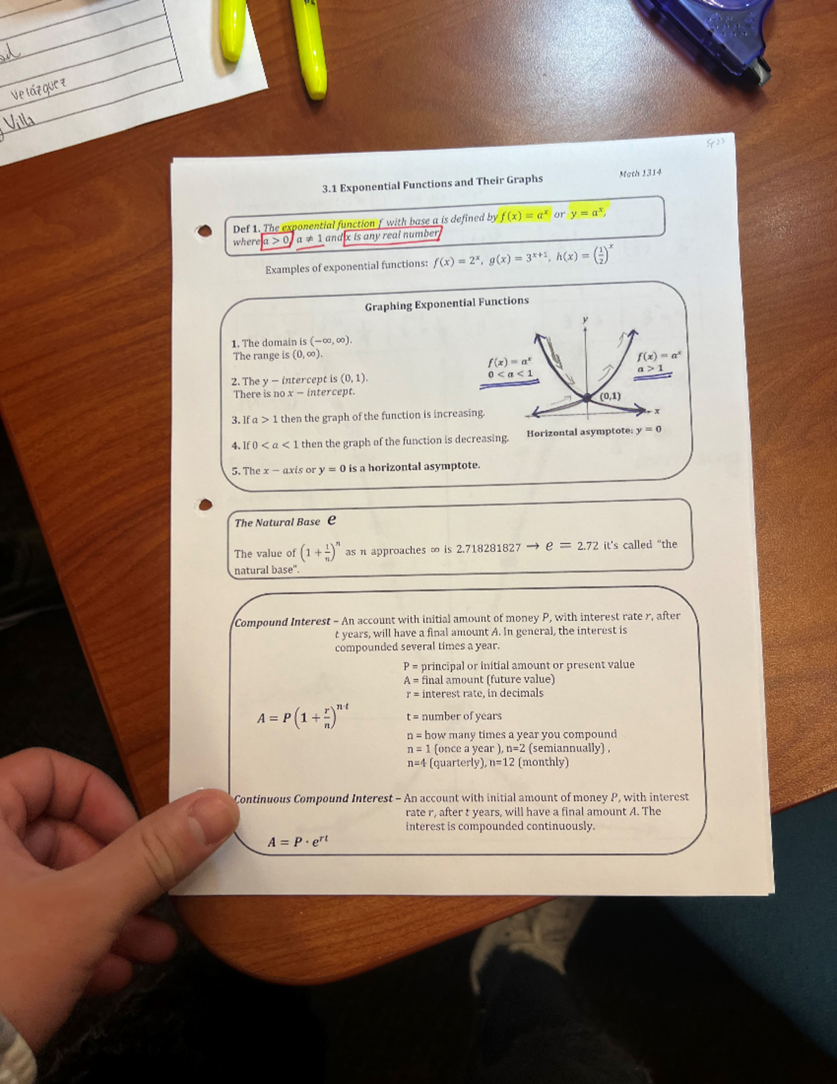 3.1- 1 Exponential Functions and their graph - MATH 1314 - Studocu