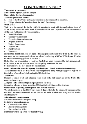 CON 6 - MSW CONCURRENT REPORT - Date of field work Time spent in the ...