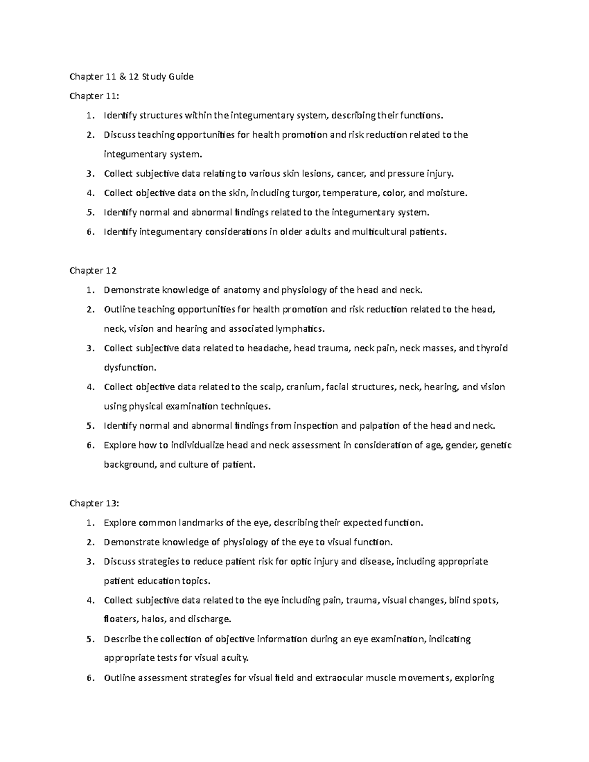 Heath Assesment Exam 2 SG - Chapter 11 & 12 Study Guide Chapter 11: 1 ...