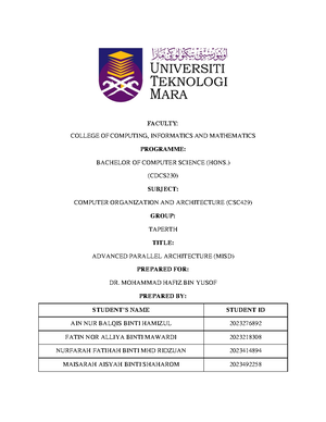 Exercise 4 - Memory Systems - CSC429 Computer Organization ...
