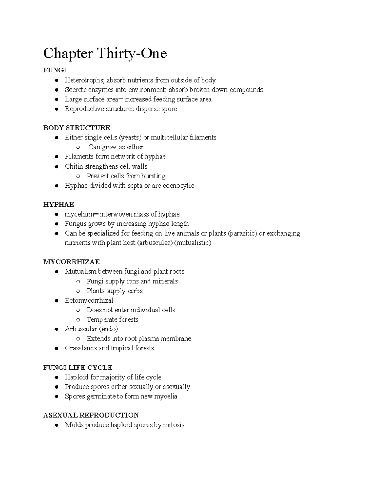 BI 212 Chapter 31 Notes - Chapter Thirty-One FUNGI Heterotrophs; absorb ...