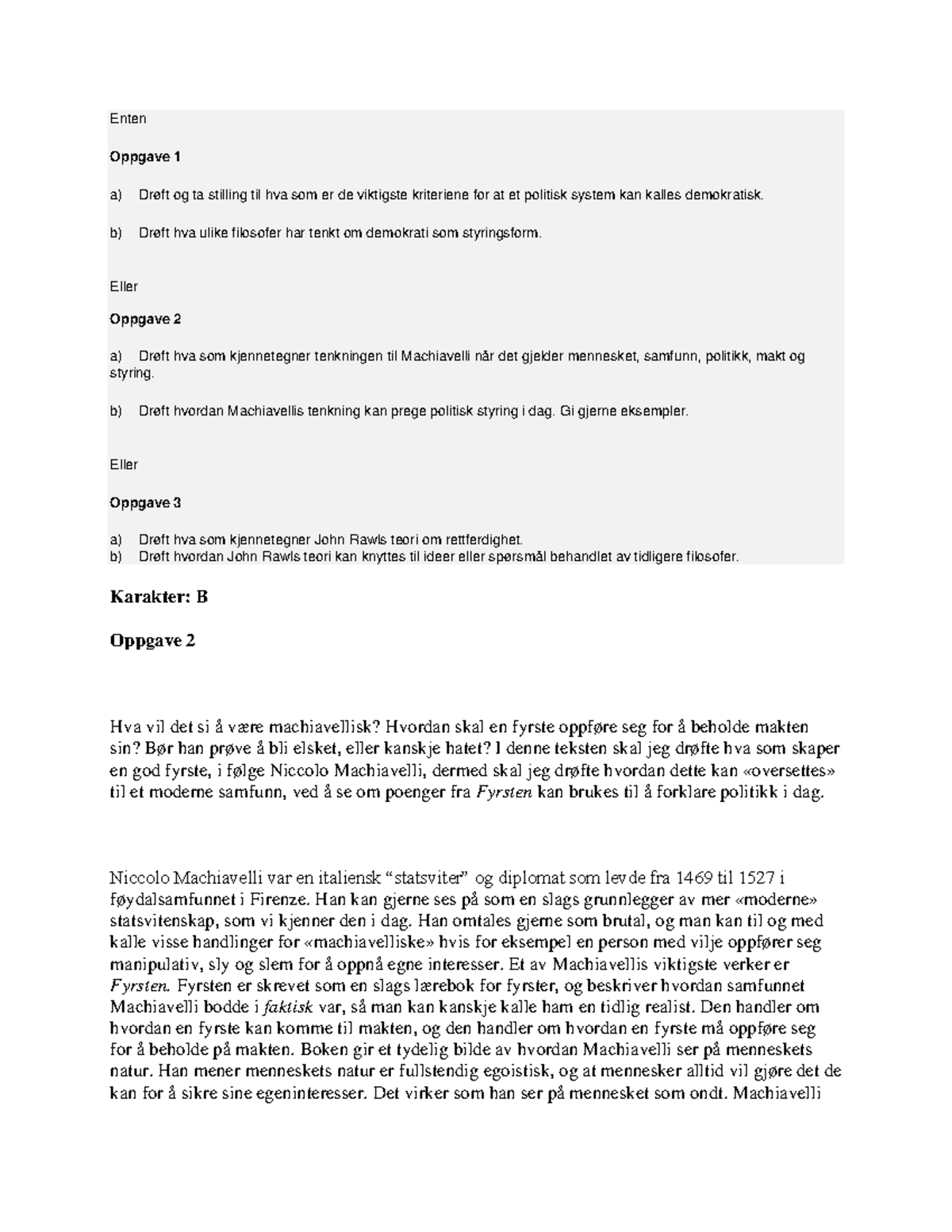 St 101 Exam B - Politisk Teori Eksamensoppgave 2021 Løsningsforslag ...