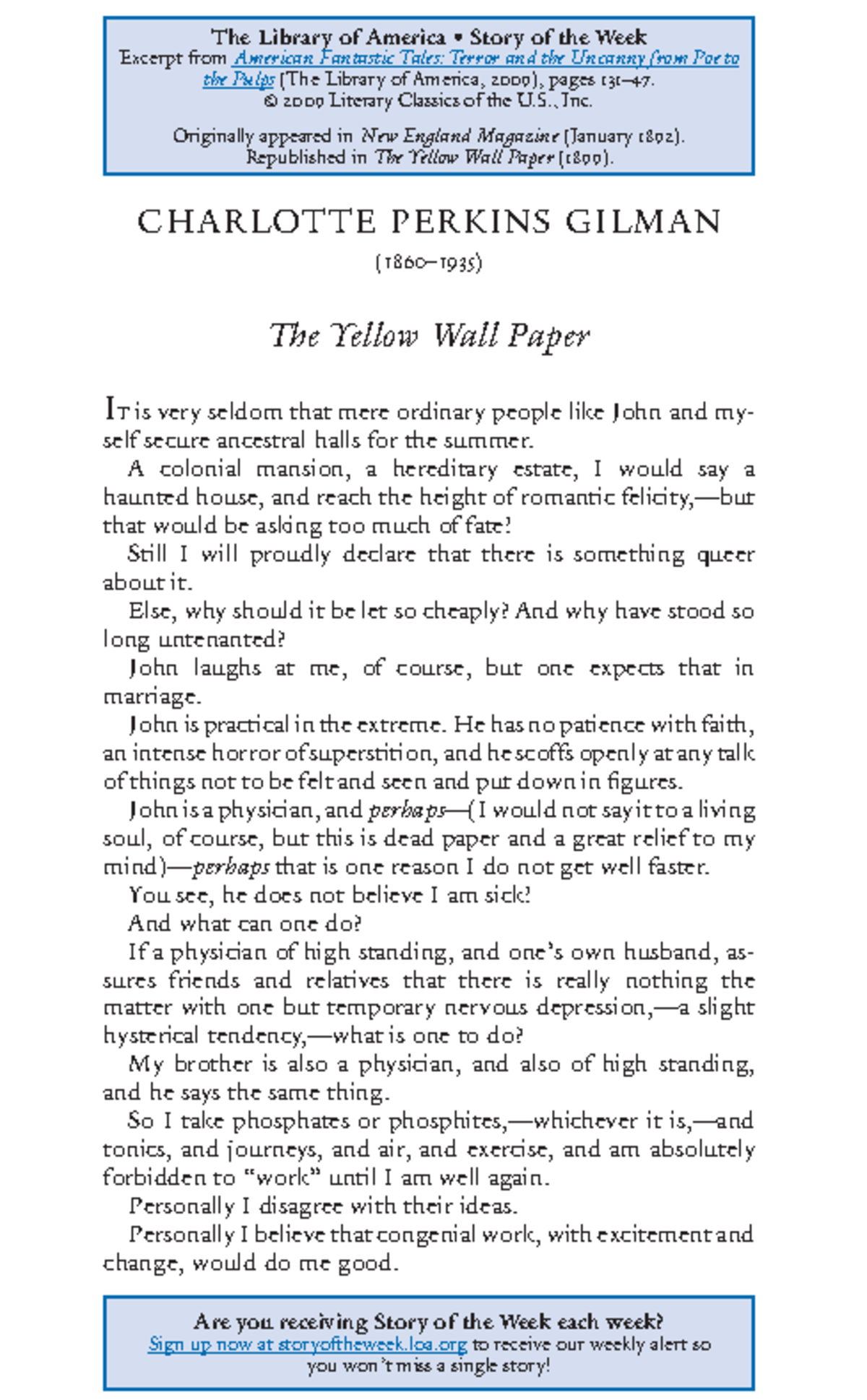 Charlotte Perkins Gilman The Yellow Wallpaper CHARLOTTE PERKINS GILMAN ( 1860 1935 ) The