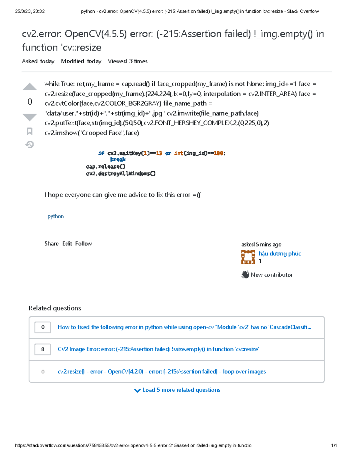 Python - Cv2.error Open CV(4.5.5) Error (-215 Assertion Failed) Img ...