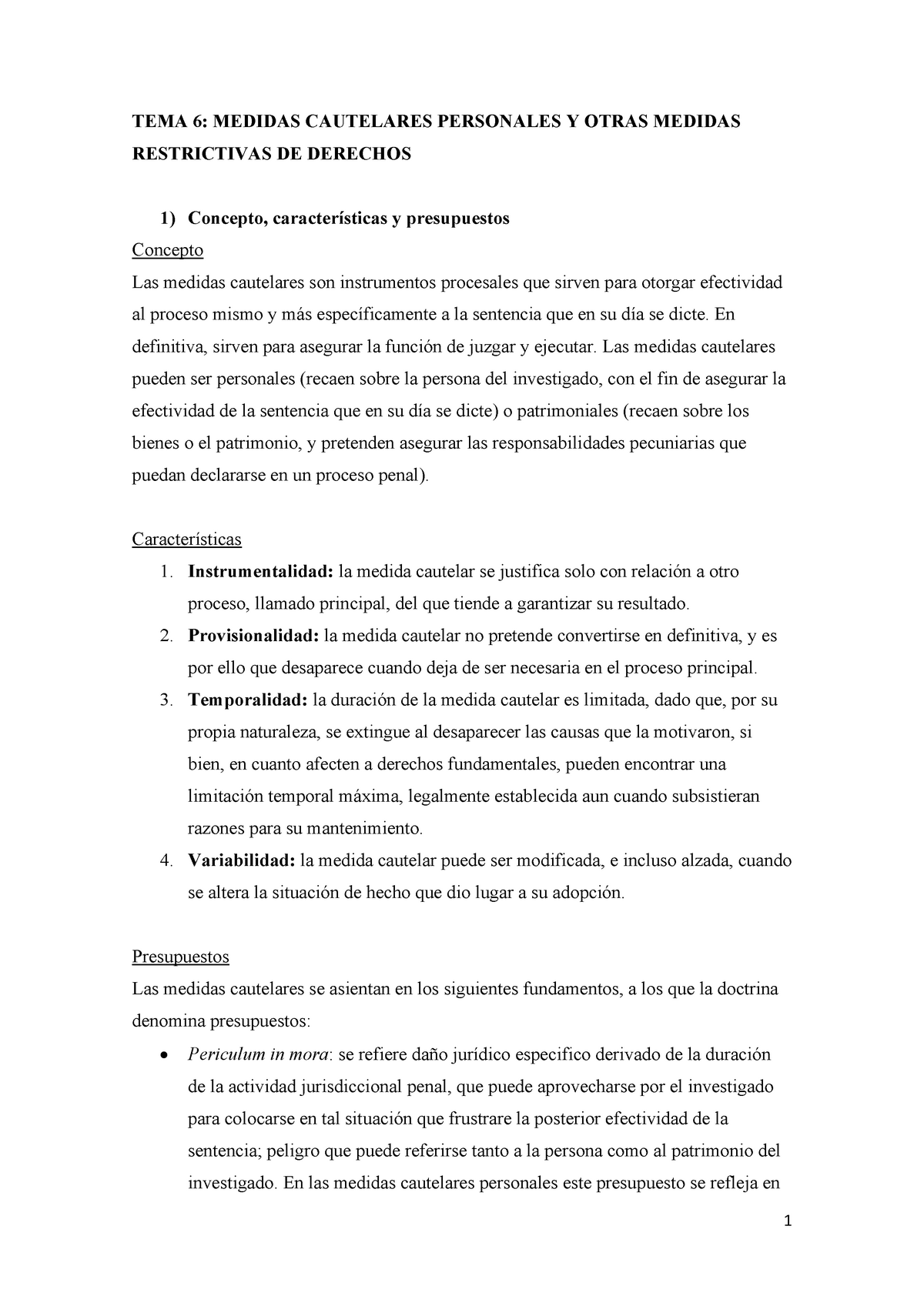 TEMA 6. Medidas Cautelares Personales Y Otras Medidas Restrictivas DE ...