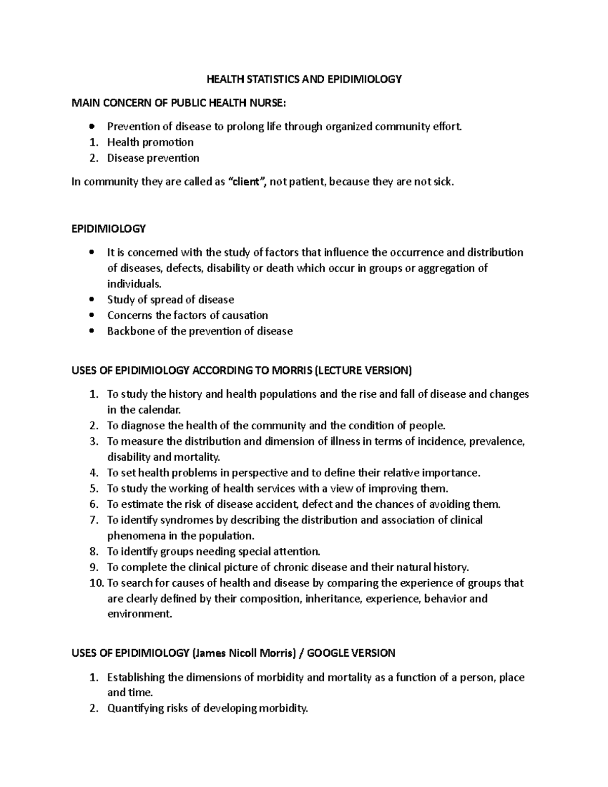 CHN2 Midterm Reviewer HEALTH STATISTICS AND EPIDIMIOLOGY MAIN