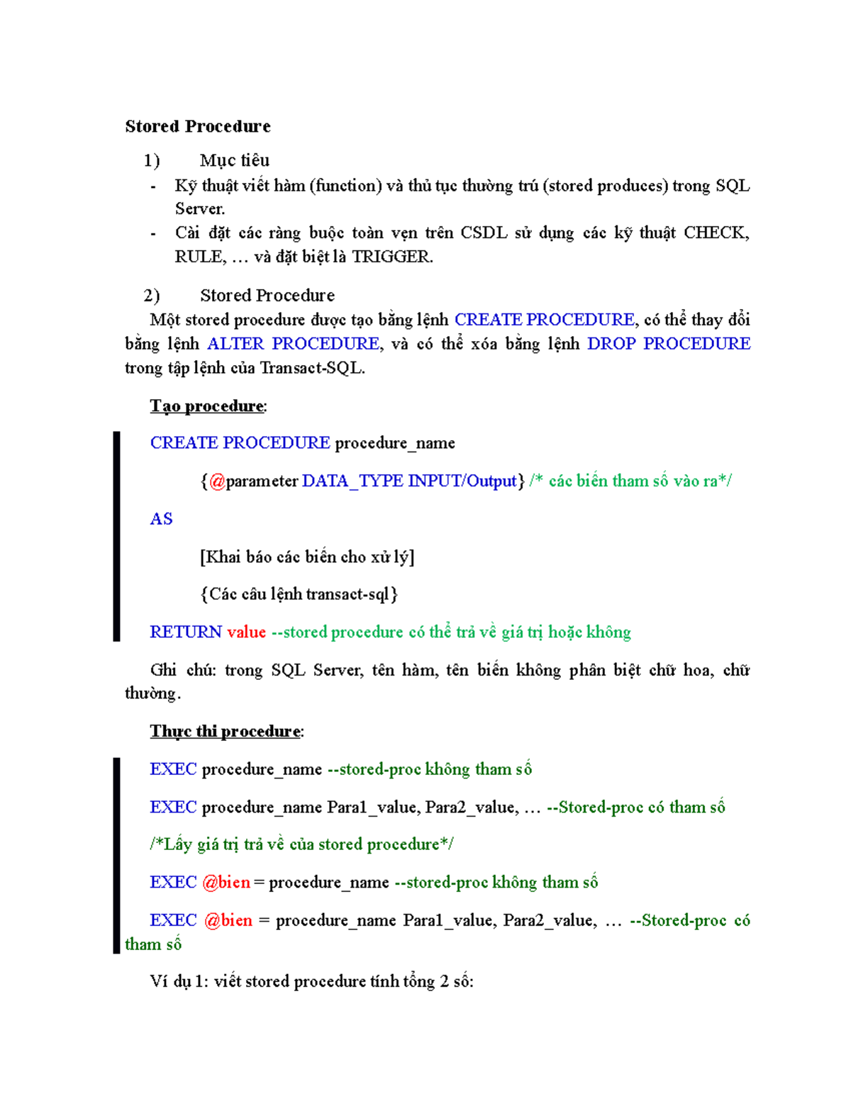[ Ltcsdl]T SQL-SP - ewrwerw - Stored Procedure 1) Mục tiêu Kỹ thuật ...