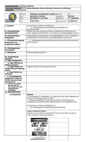 EPP5-HE Q1 WEEK 2 Lesson Exemplar - Learning Area EPP5-HE Learning ...