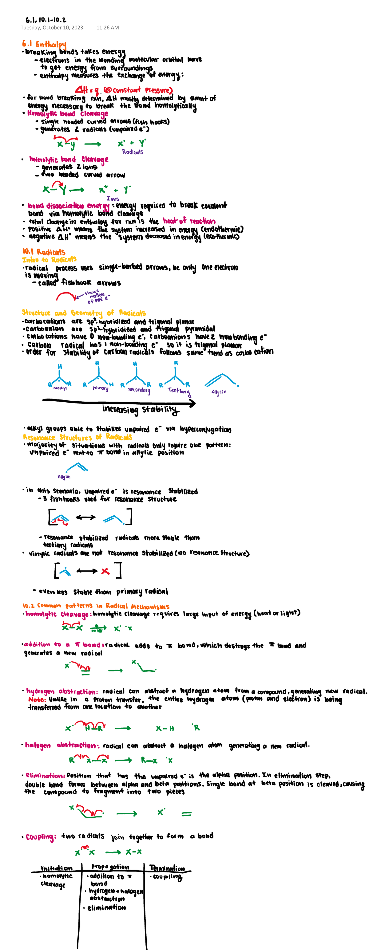 6.1,10 - Summary Organic Chemistry - CHEM 351 - Tuesday, October 10 ...