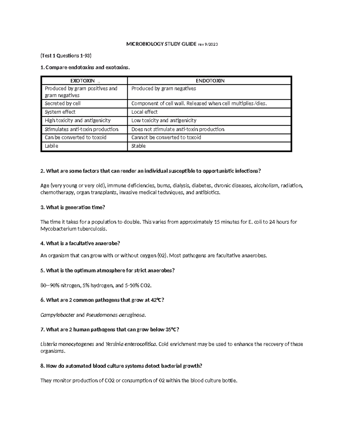 Microbiology Study Guide rev 2023 - MICROBIOLOGY STUDY GUIDE rev 9 ...