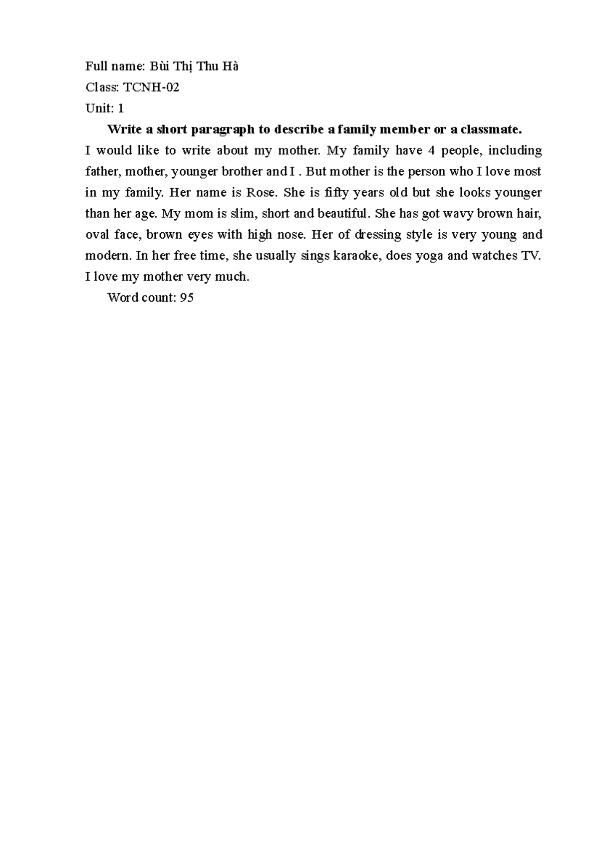 Unit 1 lesson 1 - wewr - Full name: Bui Th? Thu Ha Class: TCNH- Unit: 1 ...