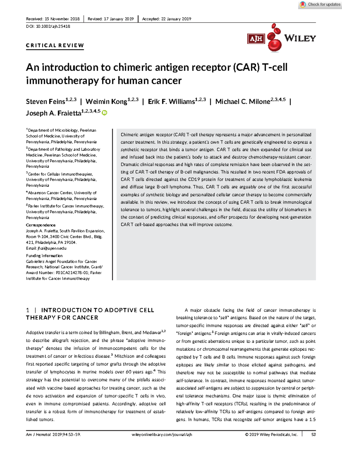 American J Hematol - 2019 - Feins - An introduction to chimeric antigen ...