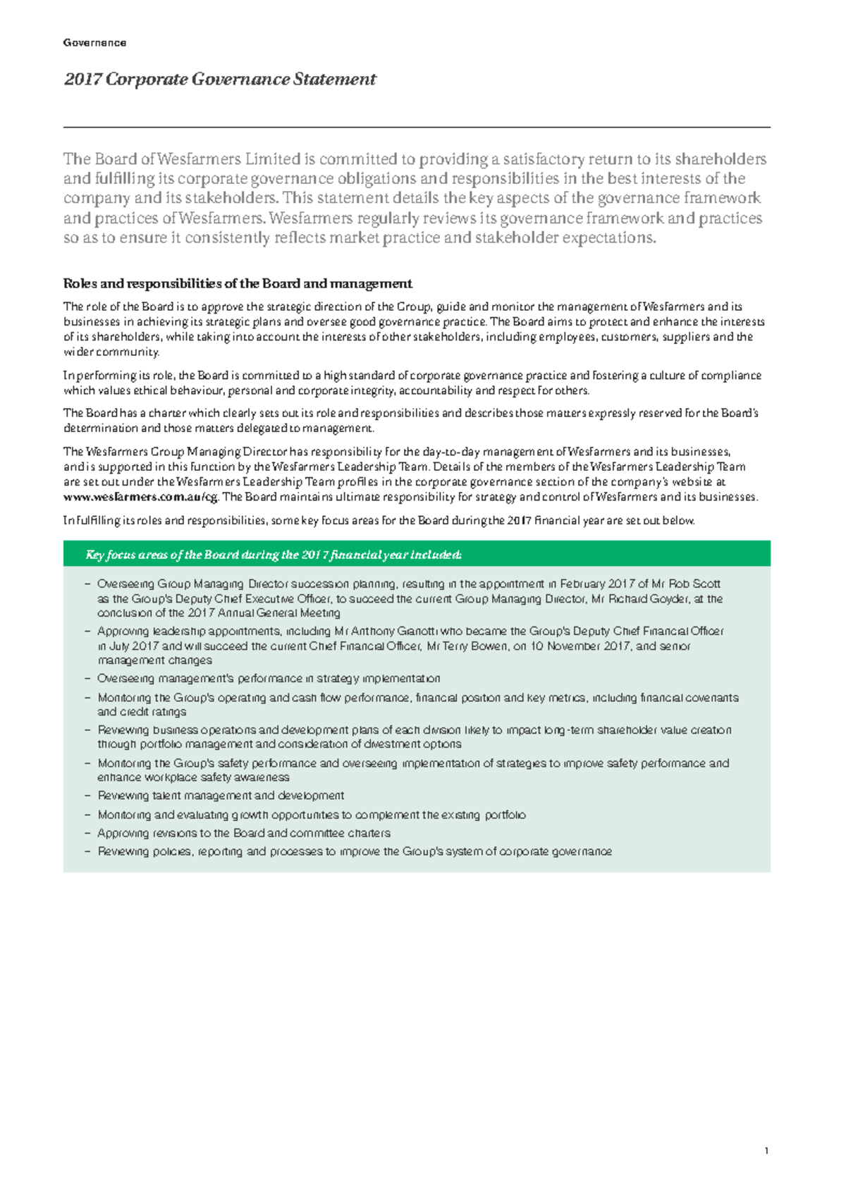2017 corporate governance statement - Governance 2017 Corporate ...