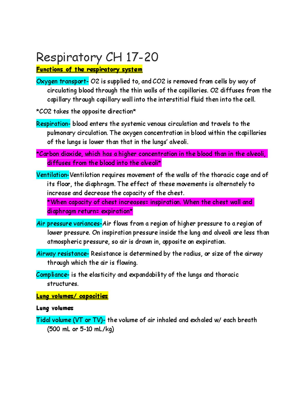 Respiratory - Professor Hollis - Respiratory CH 17- Functions Of The ...