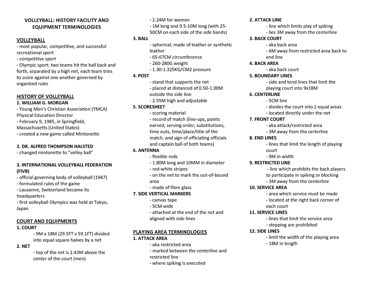 PE- Lesson-12 - lesson - VOLLEYBALL: HISTORY FACILITY AND EQUIPMENT ...