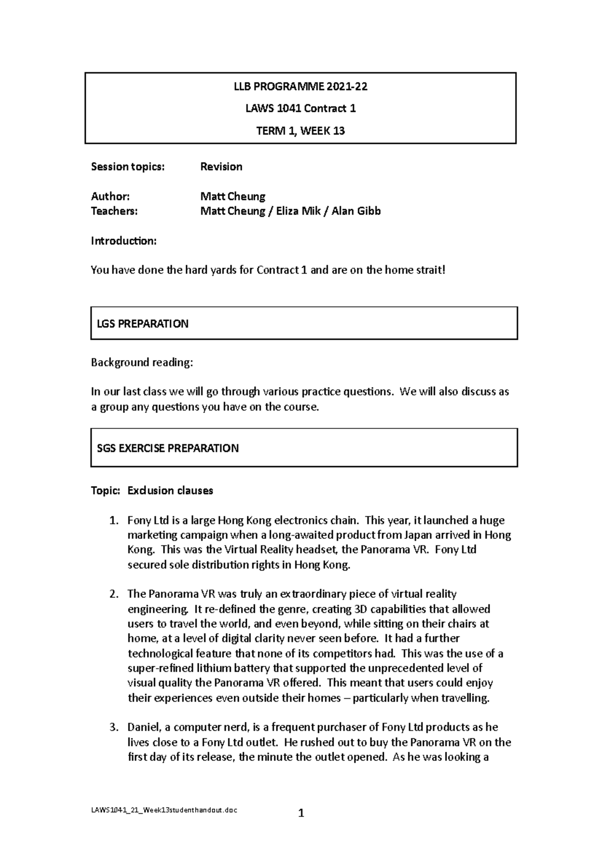 LAWS1041 20 Wk13 student handout LLB PROGRAMME 2021 LAWS 1041