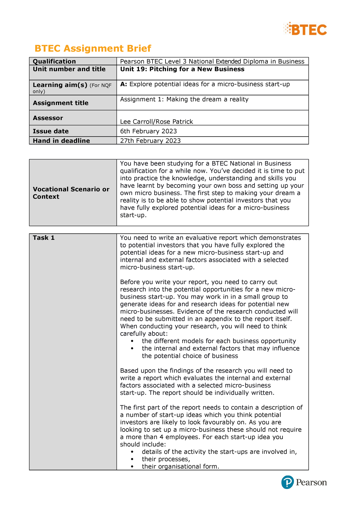 pearson btec assignment brief template