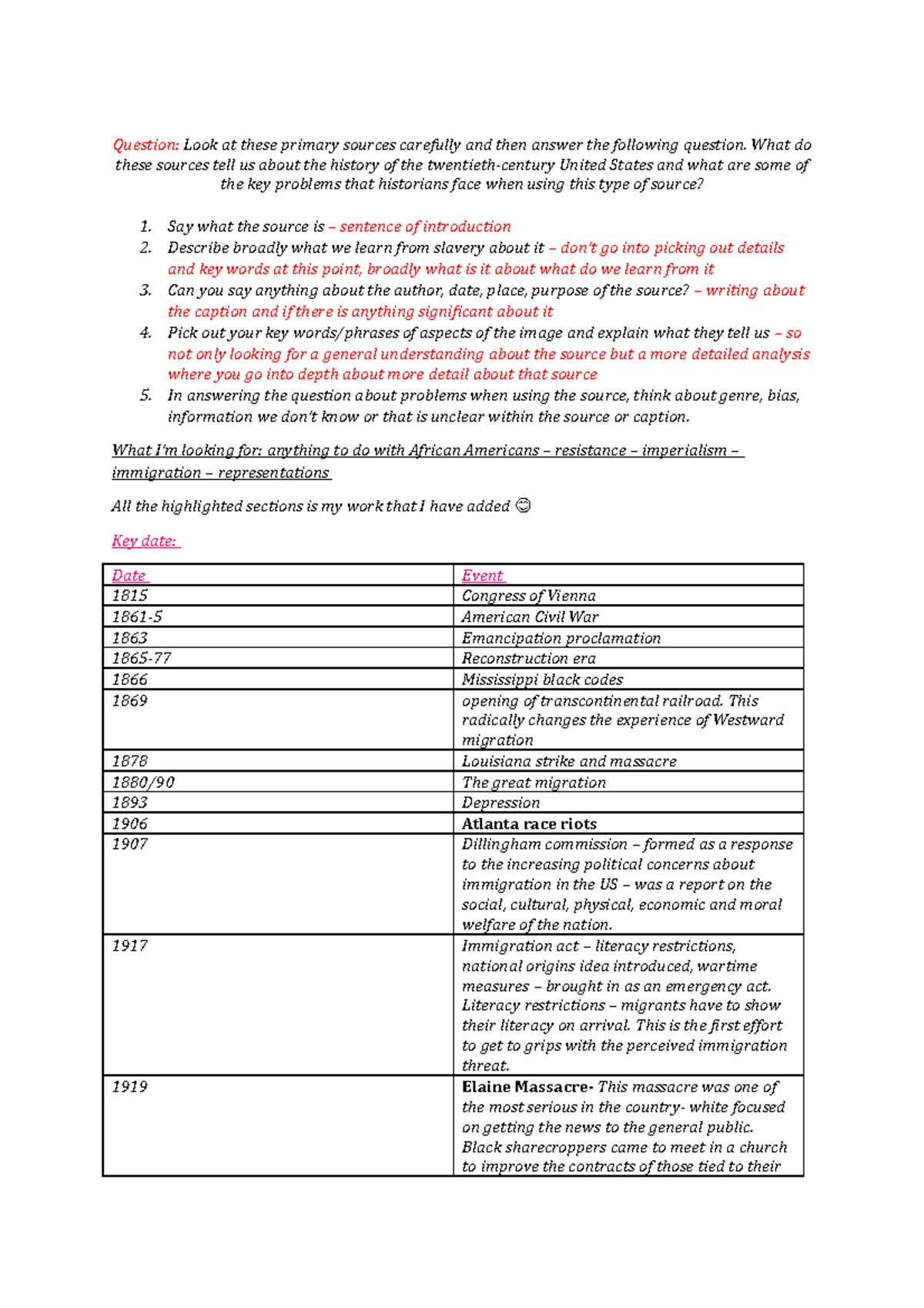 Source analysis revision - Question: Look at these primary sources ...