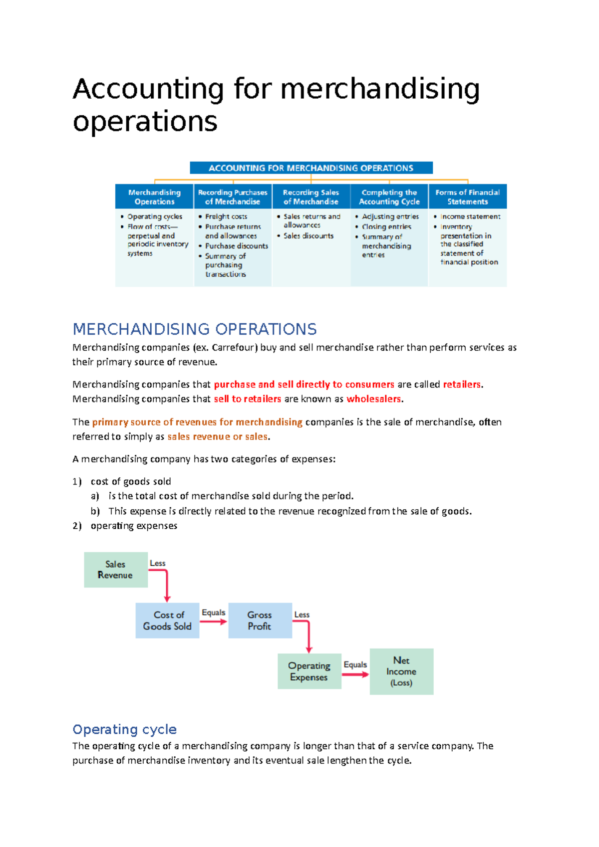 Accounting for merchandising operations Accounting for merchandising