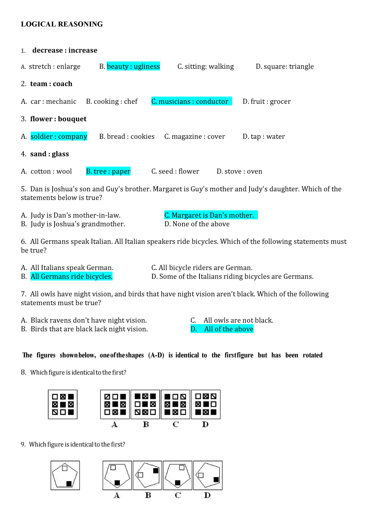 Logical- Reasoning Pdffff - LOGICAL REASONING 1. Decrease : Increase A ...