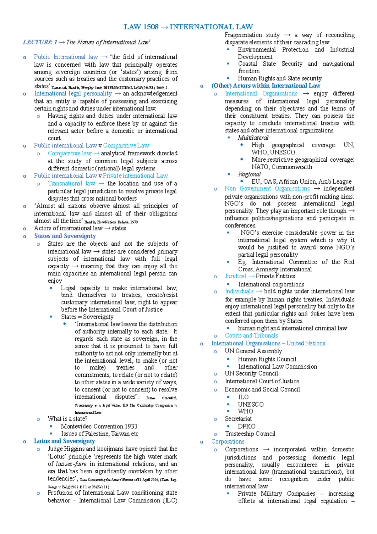 International LAW Lecture - LECTURE 1 → The Nature of International Law ...