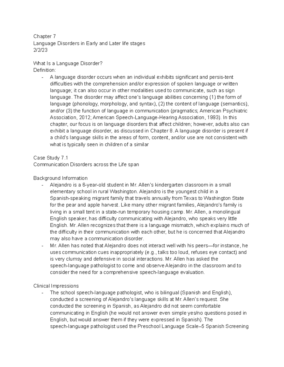 Chapter 7 Language Disorders in Early and Later life stages - The ...