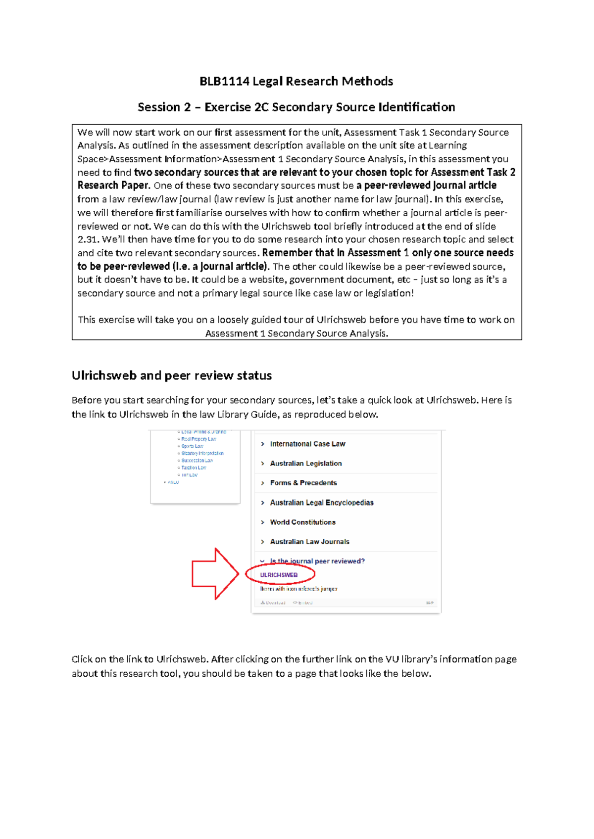 Exercise 2C Assessment 1 Secondary Source Analysis and Ulrichsweb ...