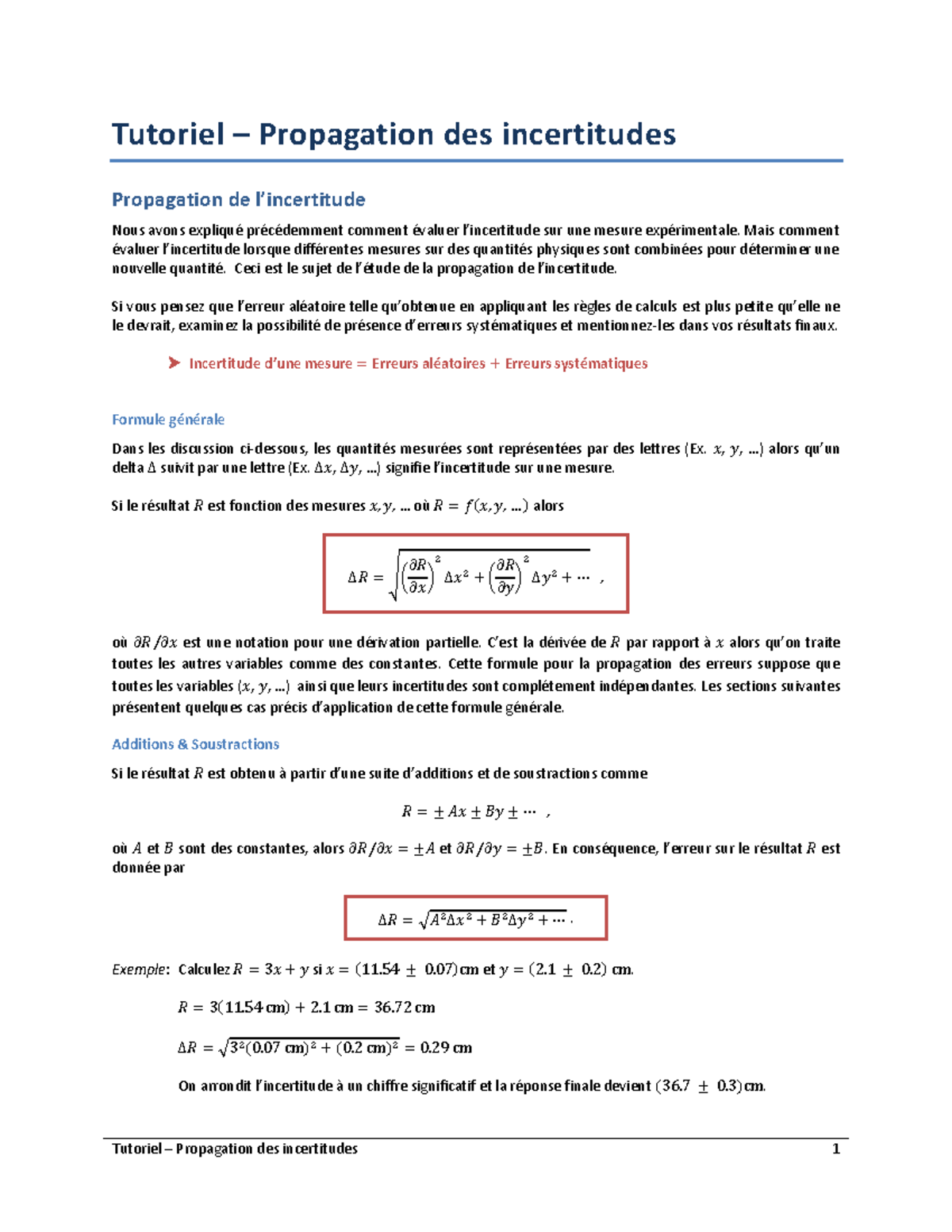 Tutoriel-propagation des incertitudes - Tutoriel – Propagation des ...