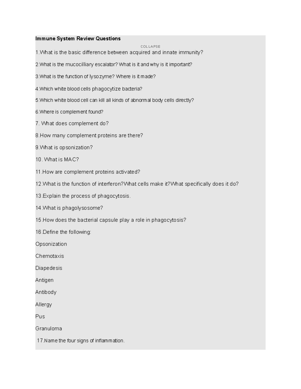 Immune System Review Questions - Immune System Review Questions ...