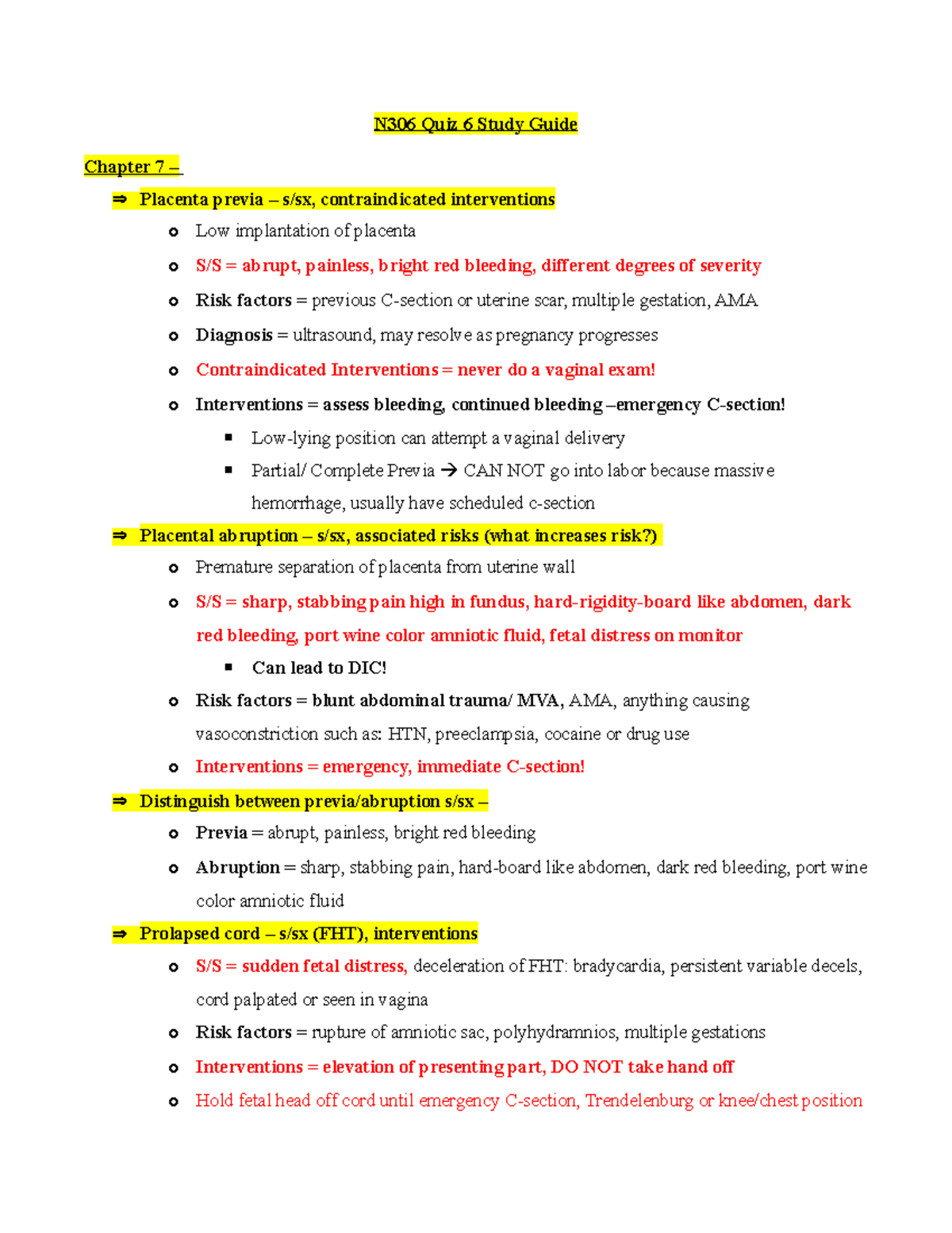 Quiz 6 Study Guide - notes - N306 Quiz 6 Study Guide Chapter 7 ...