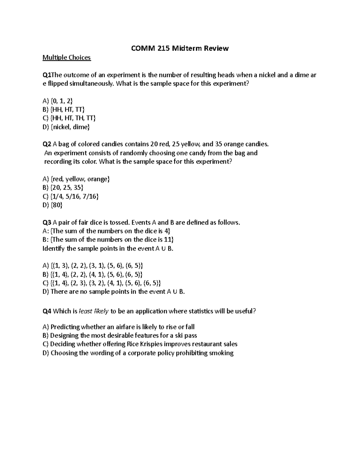 COMM215 Midterm Review Questions - COMM 215 Midterm Review Multiple ...