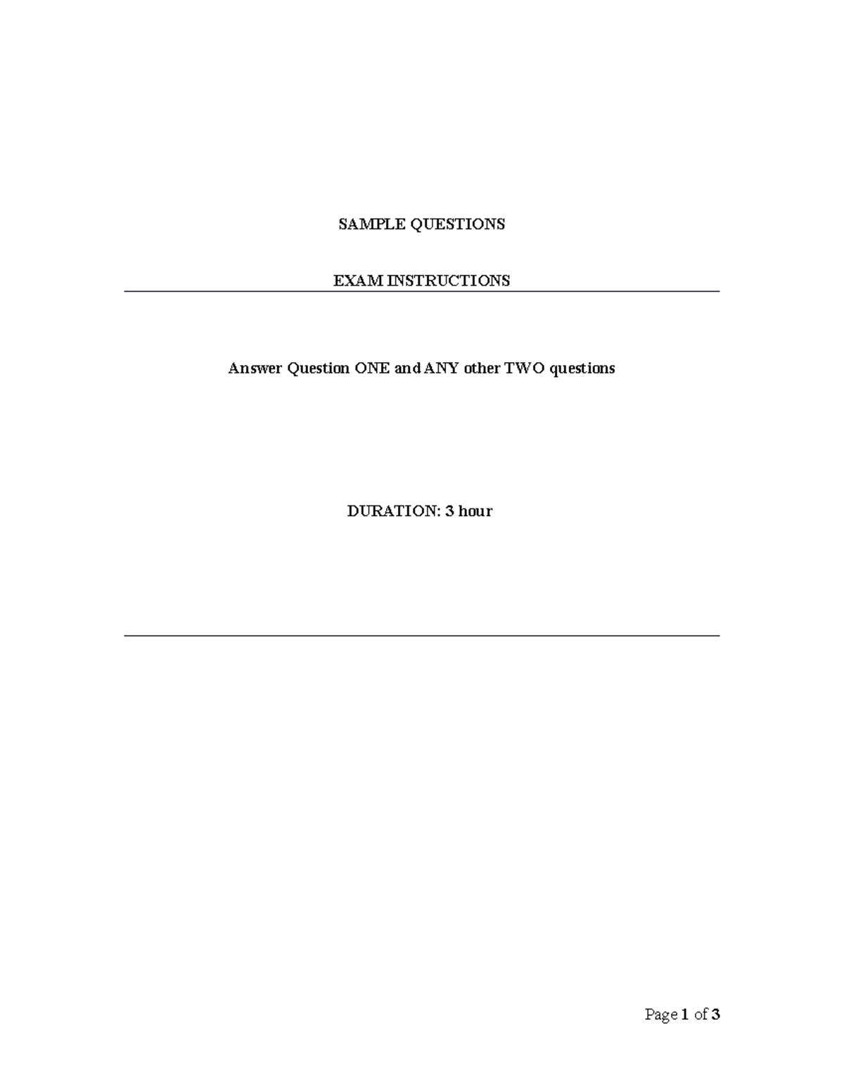 Sample Questions - SAMPLE QUESTIONS EXAM INSTRUCTIONS Answer Question ...
