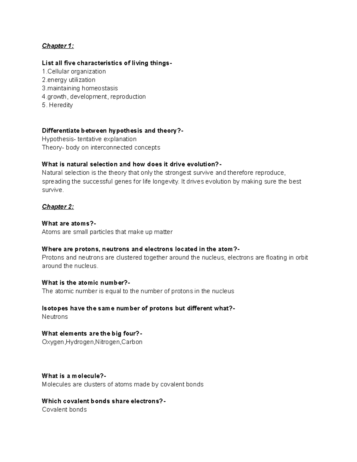 Bio Study Guide - Chapter 1: List All Five Characteristics Of Living ...