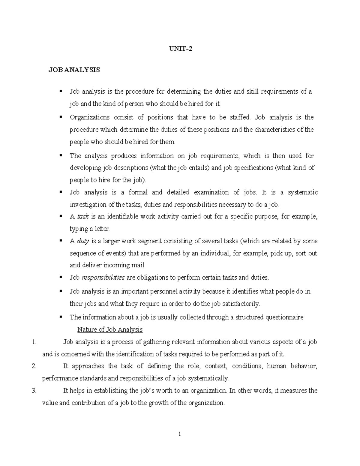 JOB Analysis-UNIT2 - Notes - UNIT- JOB ANALYSIS Job analysis is the ...